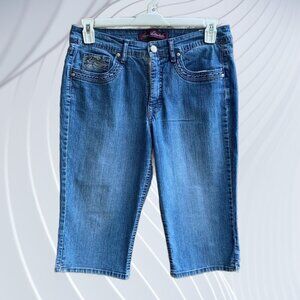 Gloria Vanderbilt Women's Cropped Capri Jeans Embroidered Pockets Blue Size 10